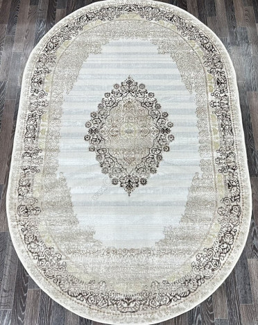 Ковер турецкий L105A Gilan (Полиэстер хит-сет, бежевый) овальный